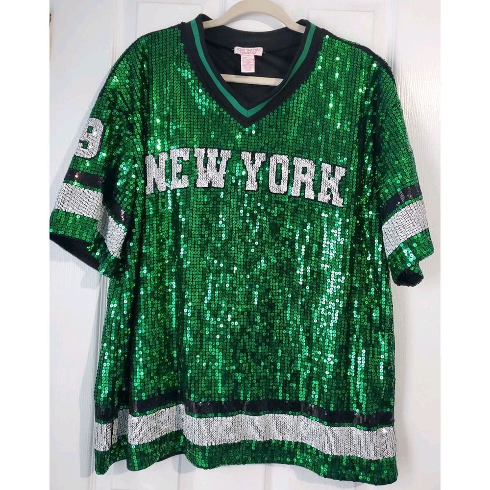 Love Theory Essential New York 1992 Sequins Jersey T-shirt Top Women Size M